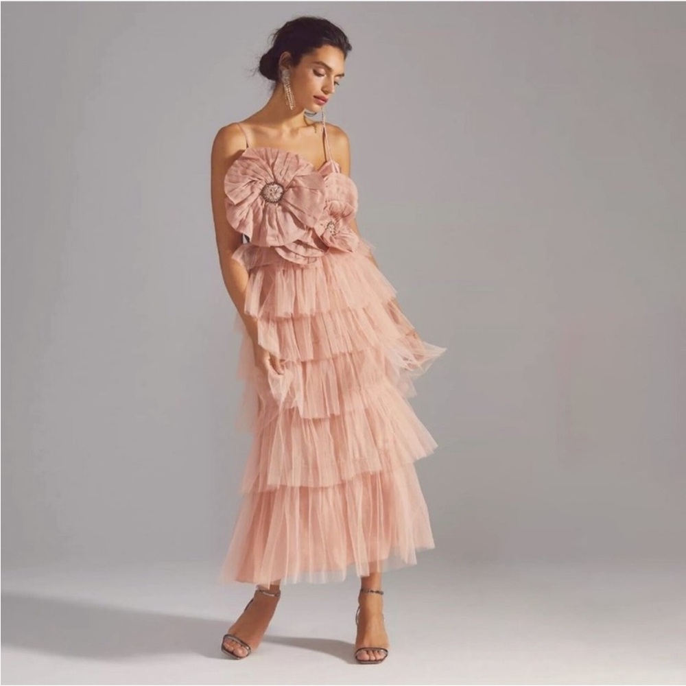 Anthropologie Kavita Bhartia Rosette Tiered Tulle Gown